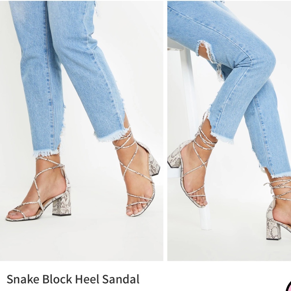 Prettylittlething - New Lace-Up Block Heeled Sand… - image 6